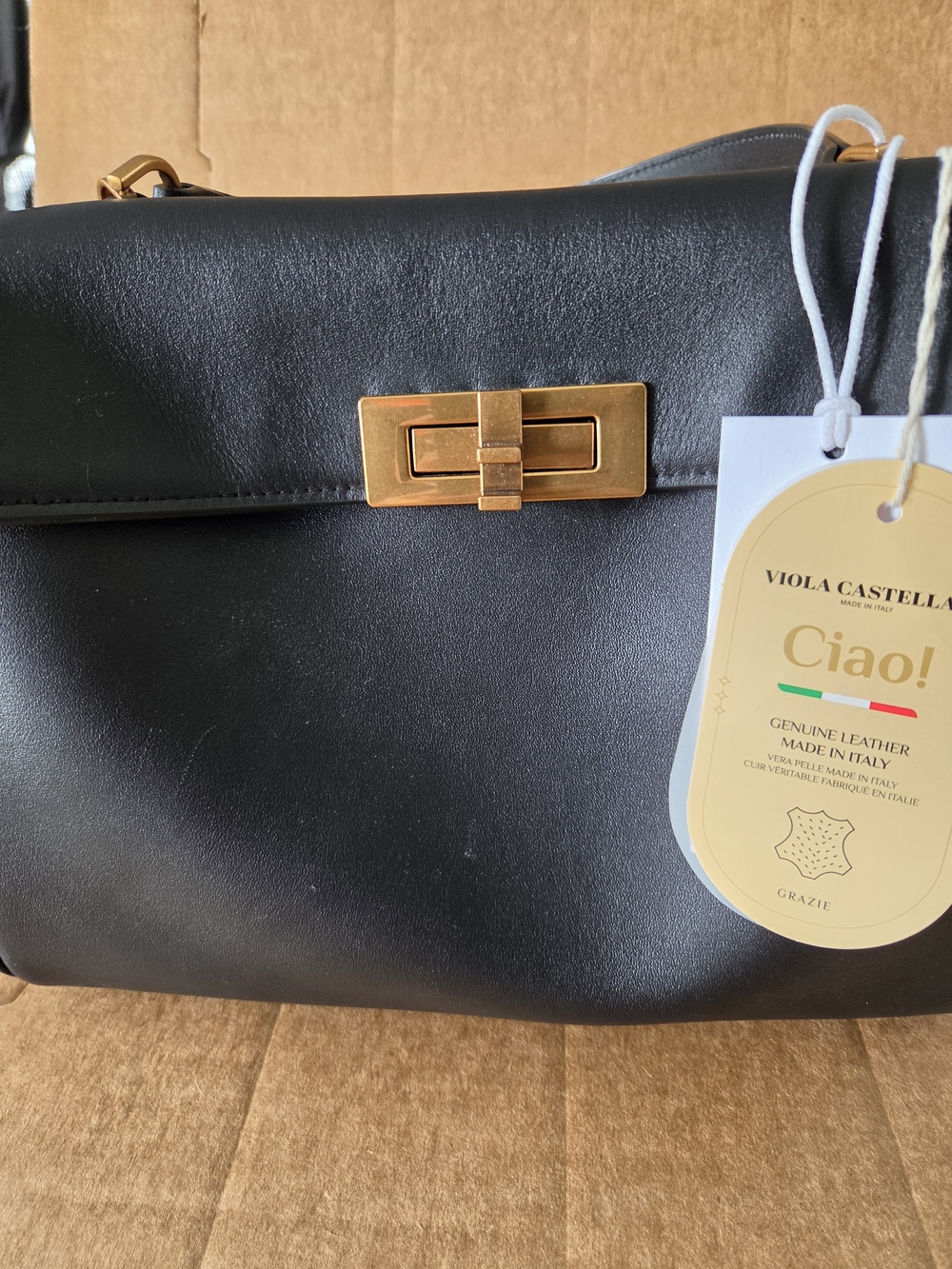 Viola Castelliani Black Leather Shoulder Bag with Gold Hardware NWT